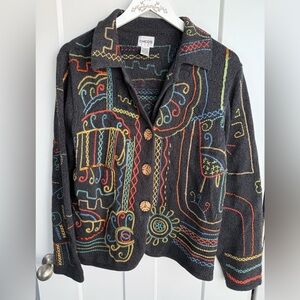 Vintage Chico’s XL (brand size 3) Embroidered Sweater Blazer Cardigan Western